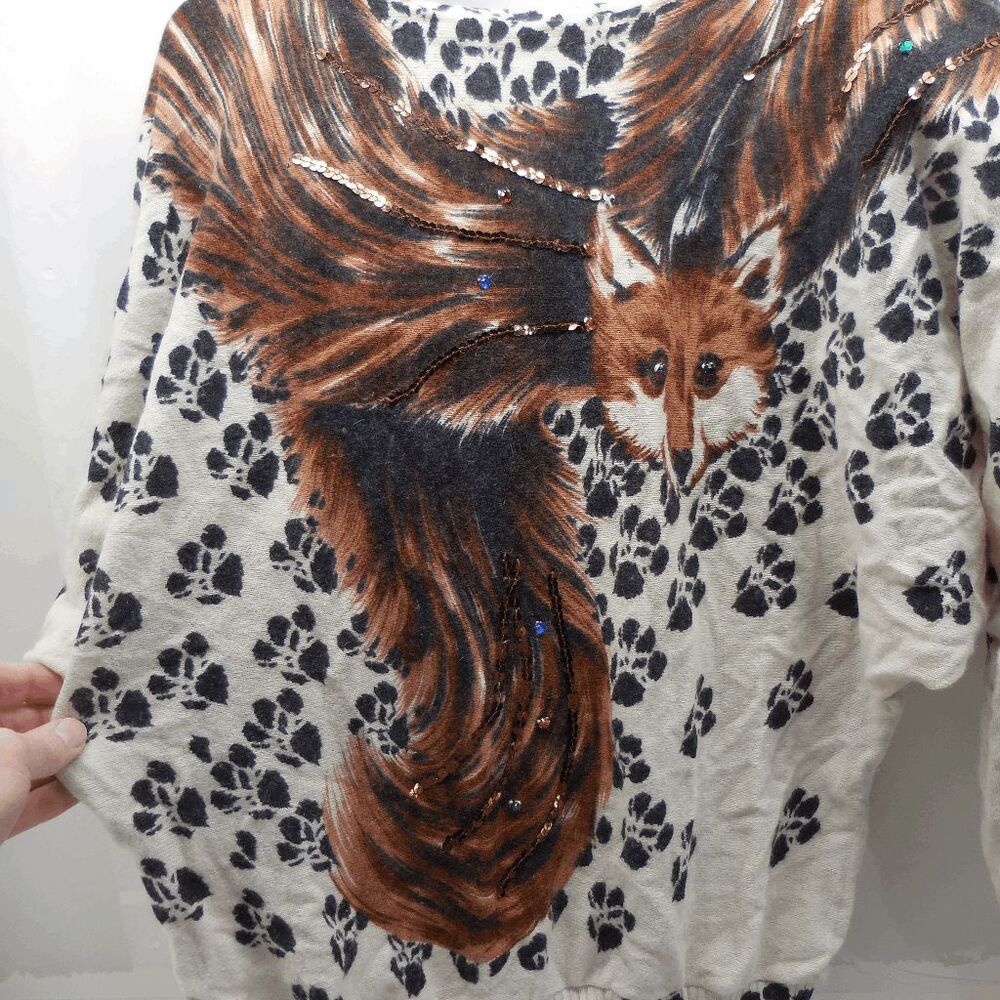 Vintage Gloria Furman Lambs Wool Rabbit Hair "Red Fox RineStone" Sweater Size‎ S